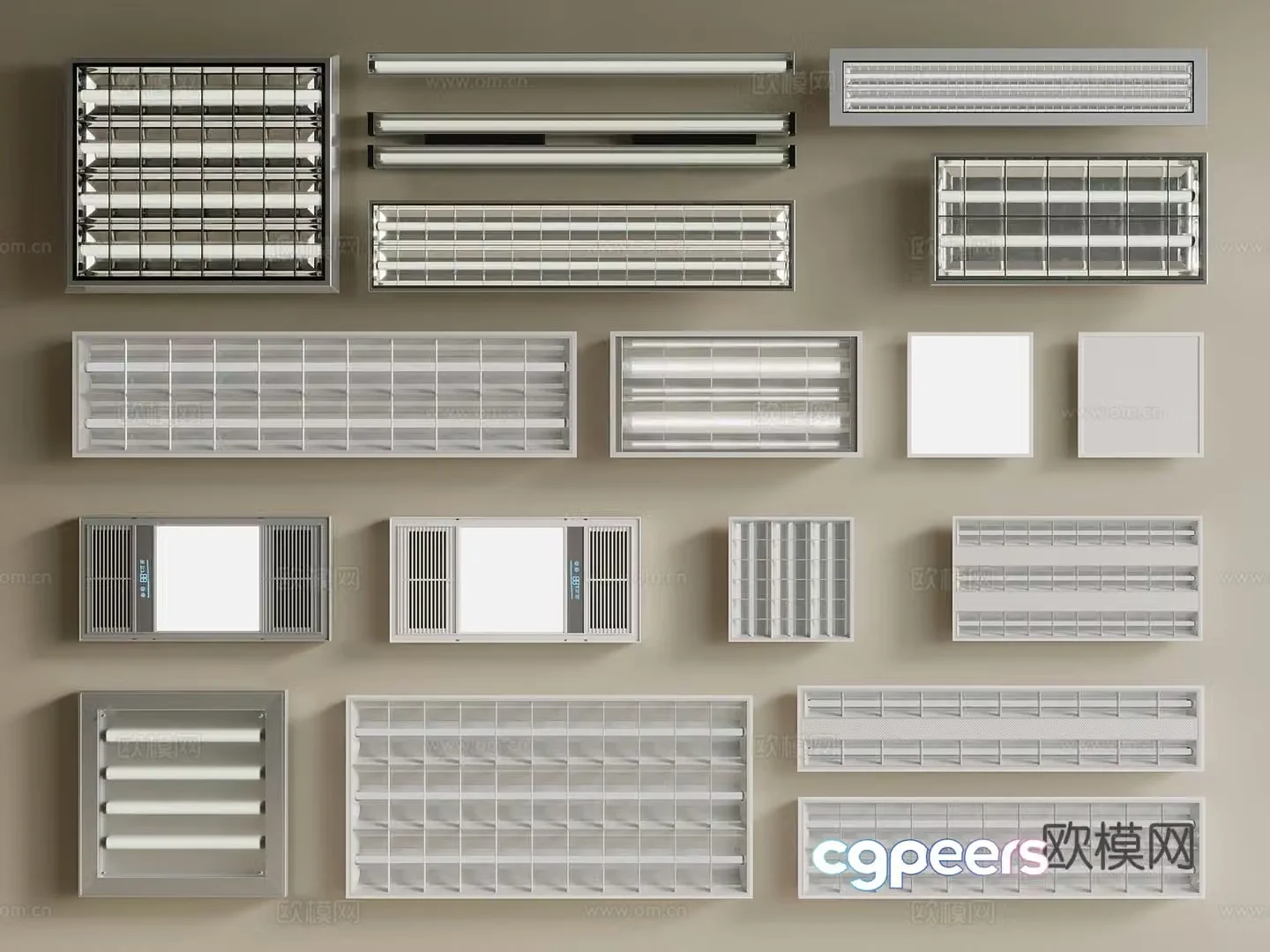 Modern New Chinese style grille light grille light long strip light bathroom heater corridor light 3d model