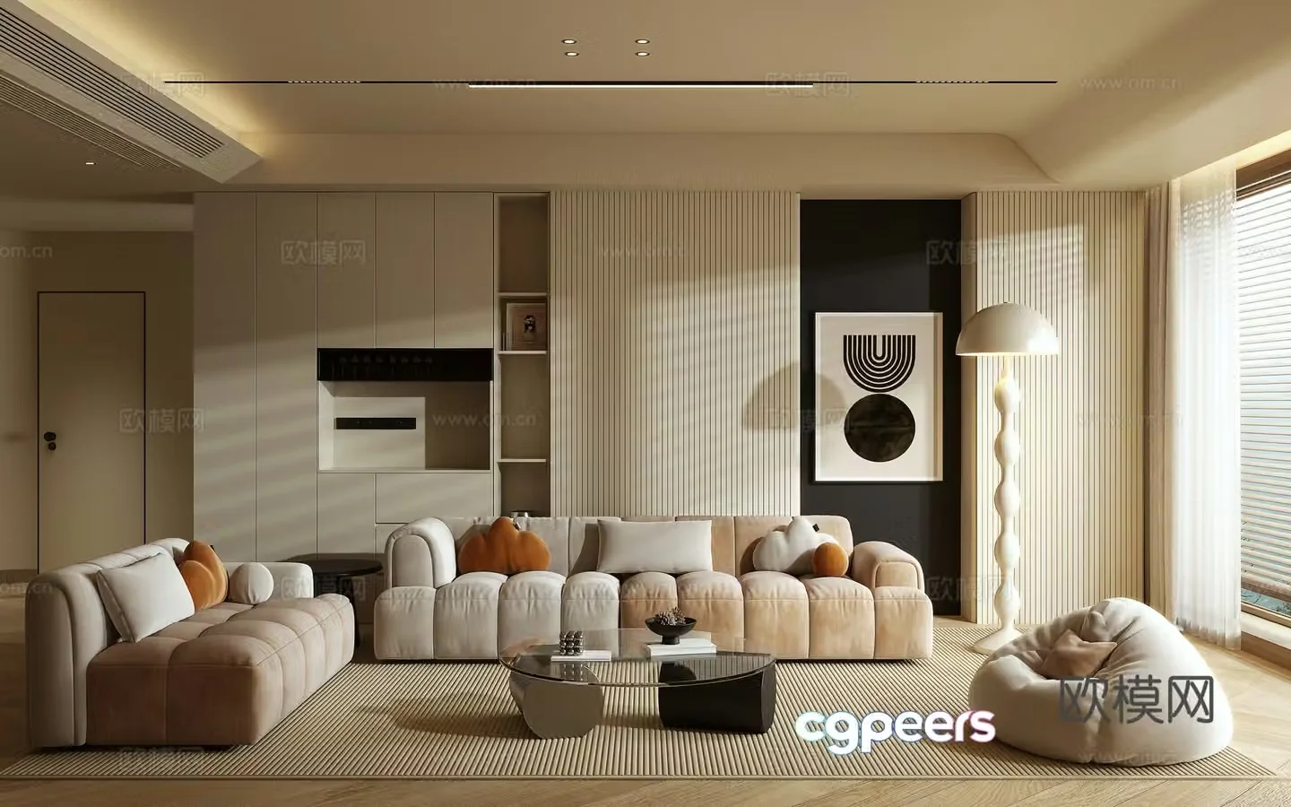 Creamy living room 3d model