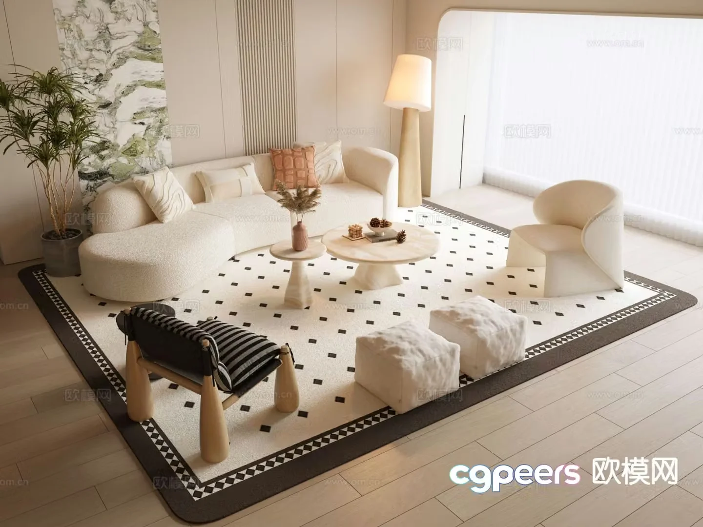 Cream style sofa modular sofa 3d model