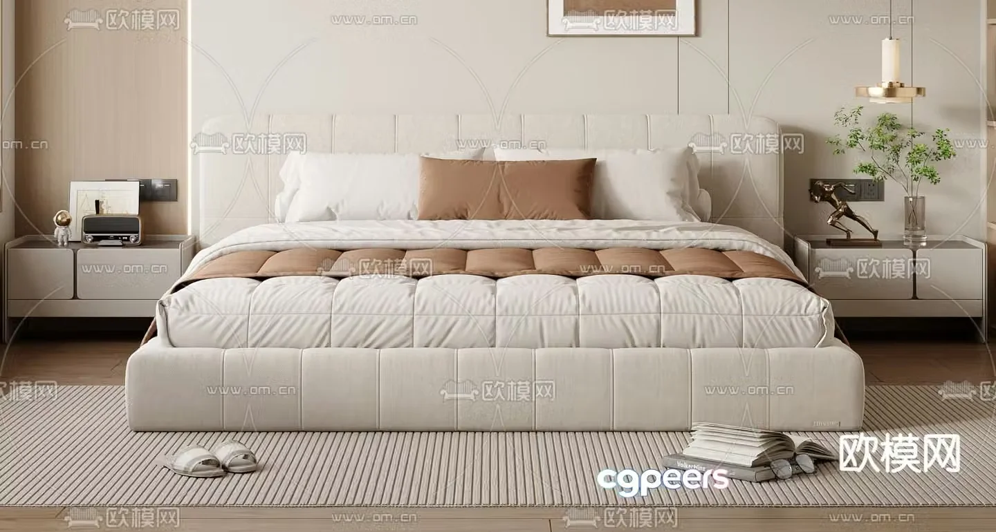 Cream style double bed 3d model