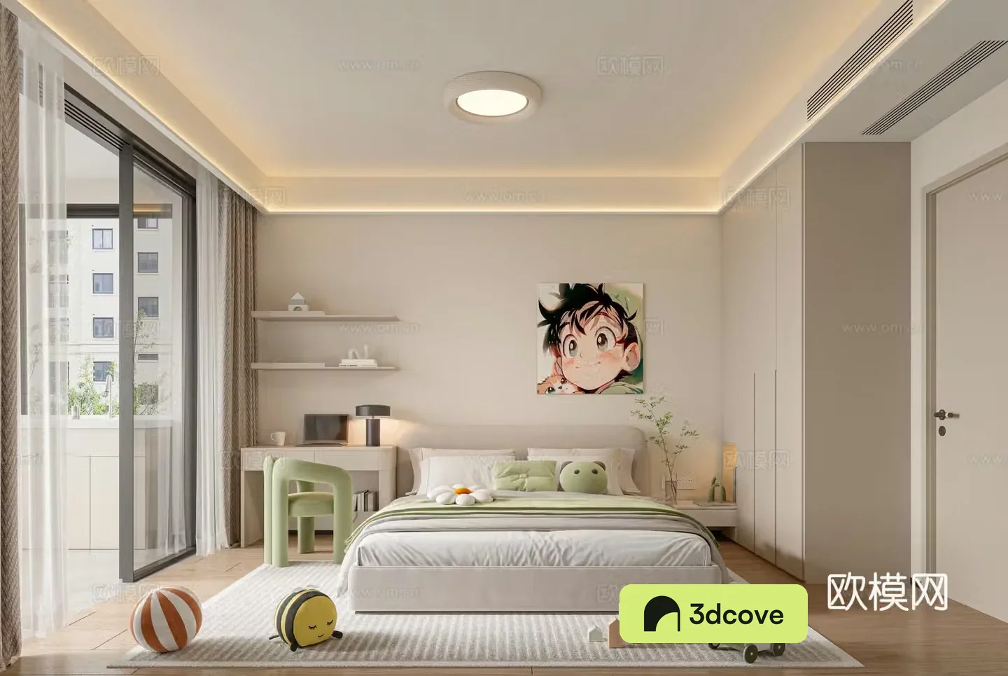 Modern creamy style kids room bedroom