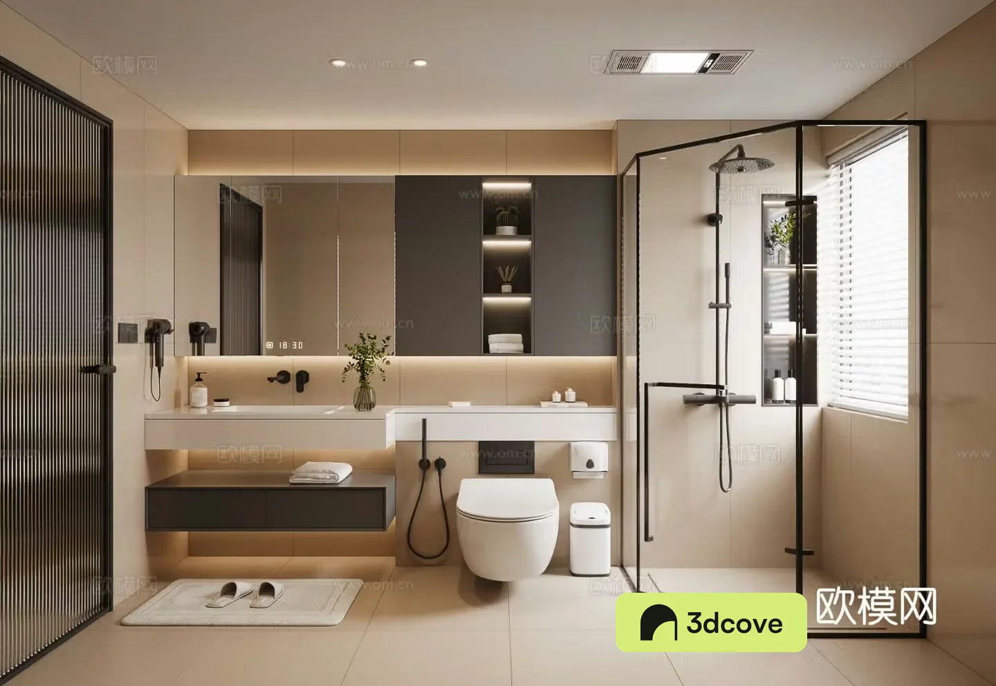 Modern bathroom Shower room Toilet Bath heater Shower
