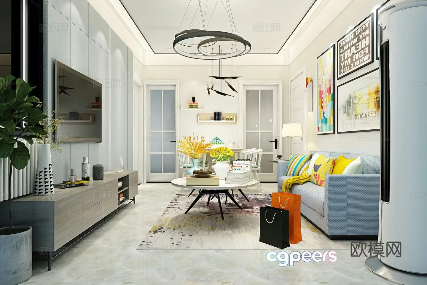 Modern home decoration sofa coffee table dining table chair hanging painting objects ornaments chandeliers wall accessories 3D model