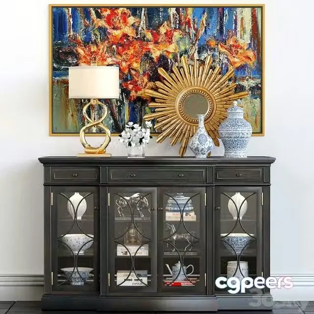 3ds Max Free – A chest of drawers with a collection of decor, a lamp and a set of sculptures