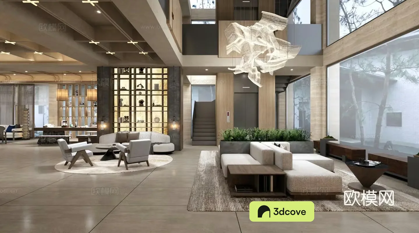 Wasabi B&B Lobby Hotel Reception Hall Living Area B&B reception desk Front 3D model