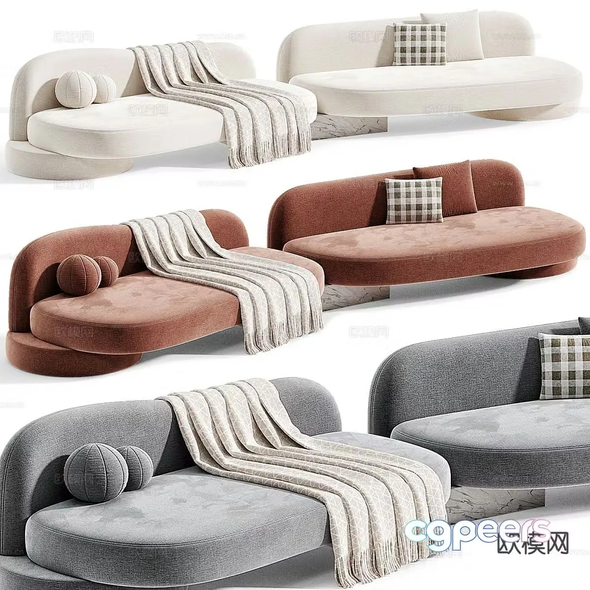 Cream style sofa multi-person sofa 3d model