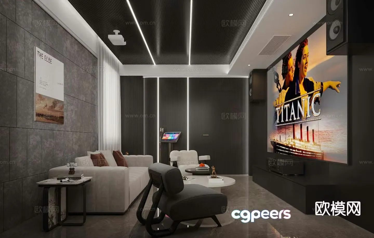 Modern audio-visual room home theater 3d model