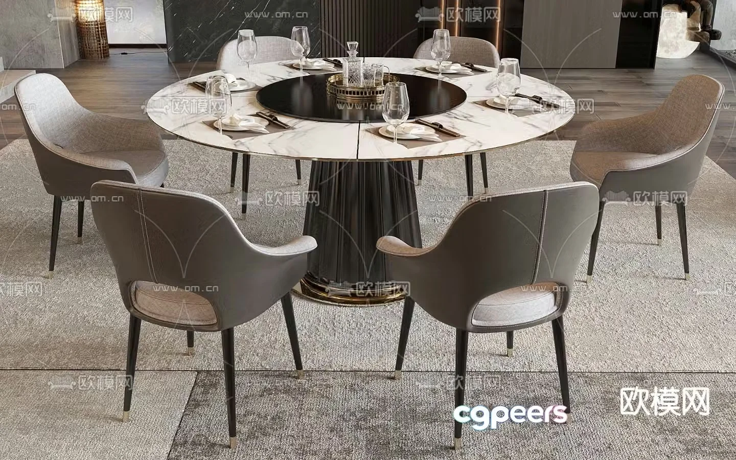minotti round dining table and chairs slate dining table 3d model