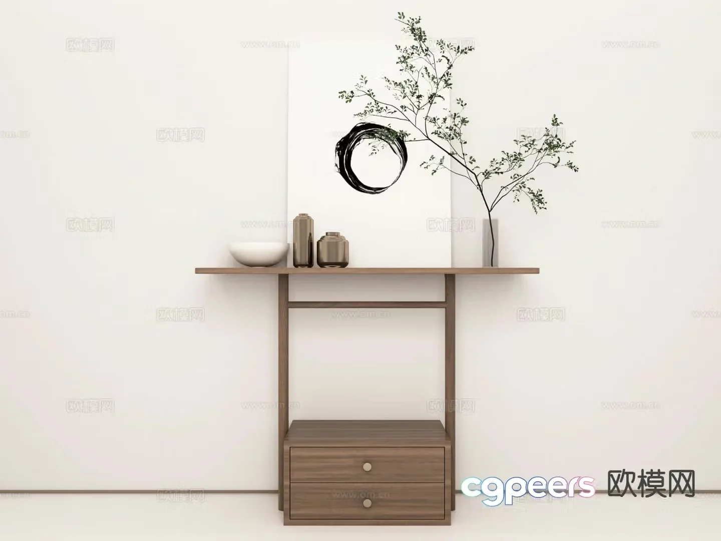 New Chinese style entrance cabinet desk end view desk 3D model