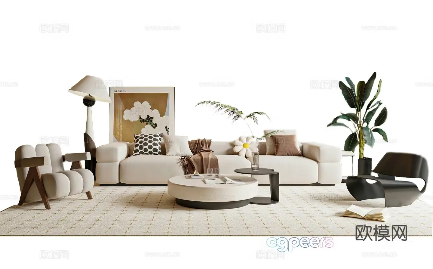 Modern cream style sofa coffee table combination living room sofa casual sofa 3d model