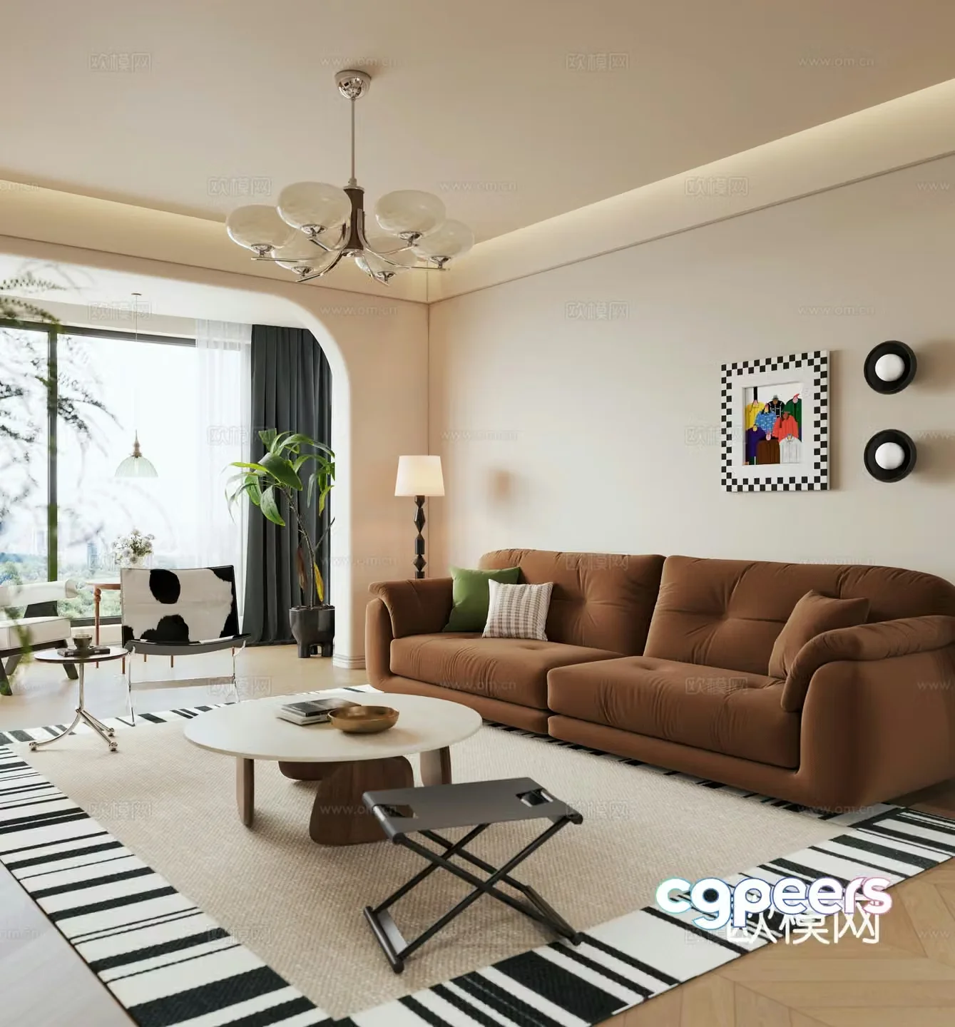 Cream medieval home living room large flat living room horizontal hall 3d model