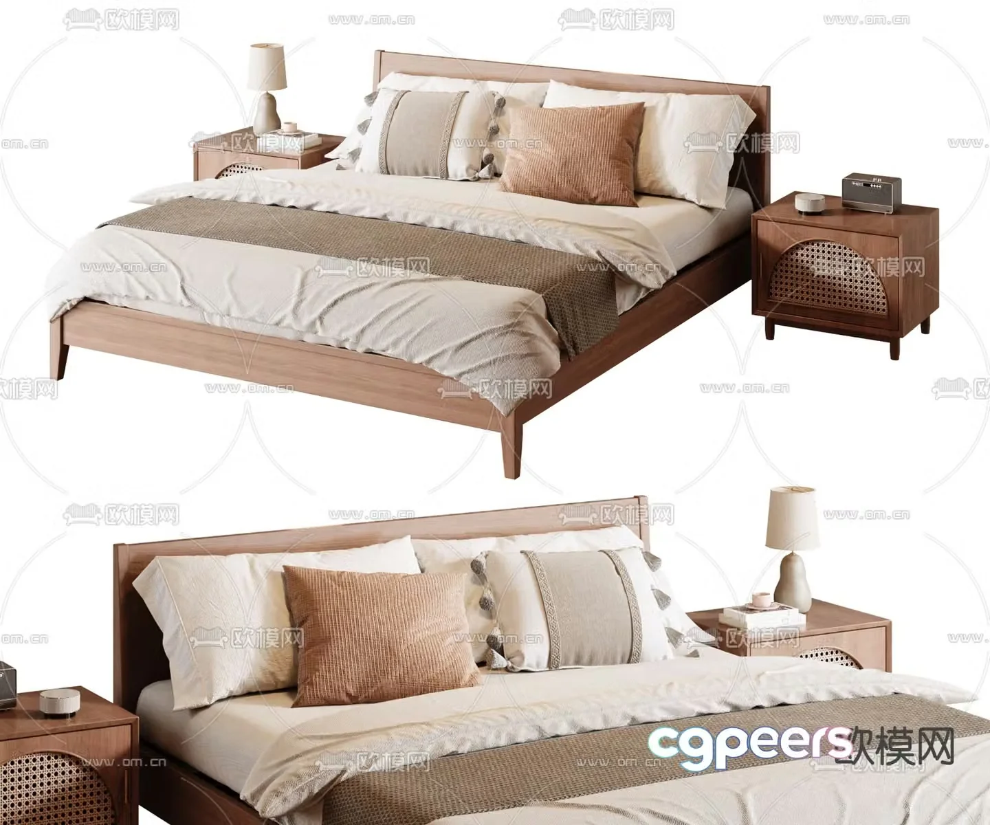Wabi-sabi style double bed 3d model