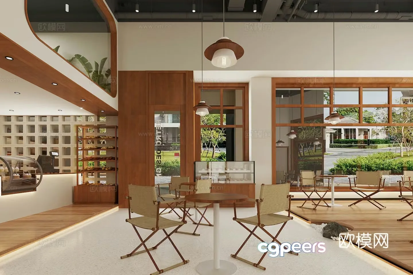 Logwood style coffee shop Logwood style milk tea shop Western restaurant tea room Cake dessert shop Coffee table and chair 3D model