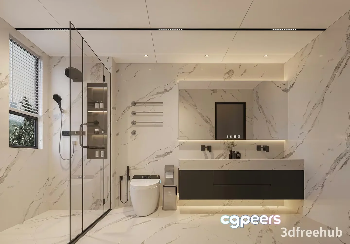Modern Bathroom With Marble Walls 3D Model – 20577 – VRAY Render