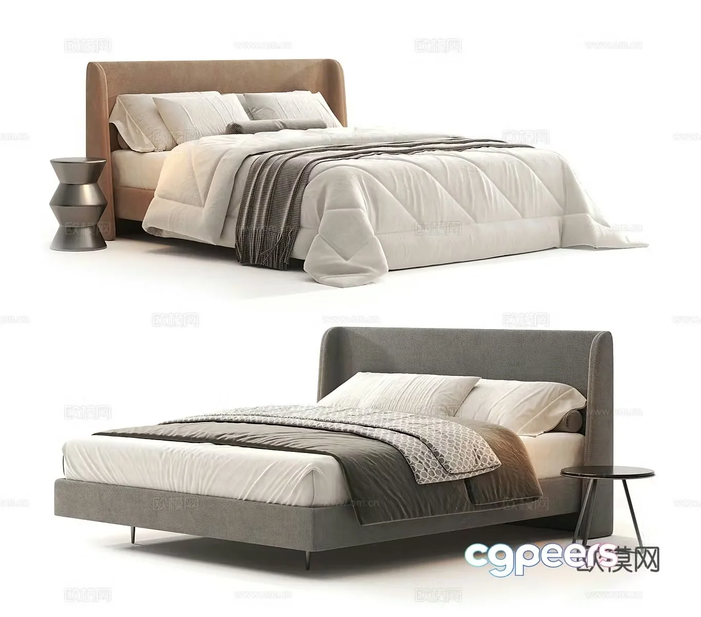 Fabric double bed Fabric backrest bed Floor bed Hotel double bed Master bedroom double bed Double 3D model