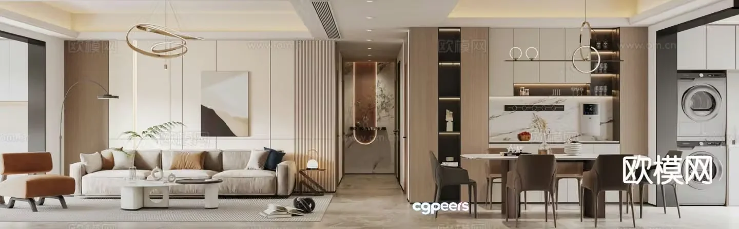 Modern living and dining room 3d model