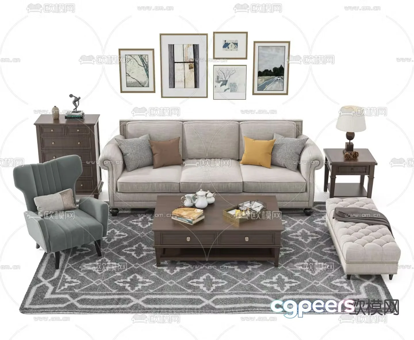 American combination sofa 3D model