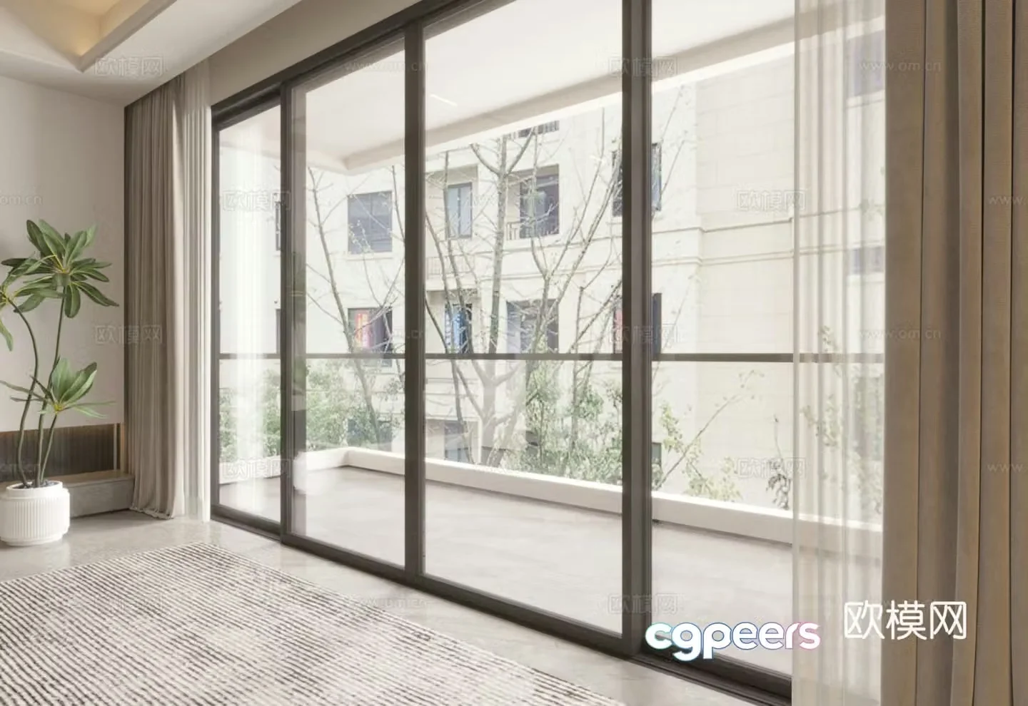 Modern balcony glass sliding door 3d model