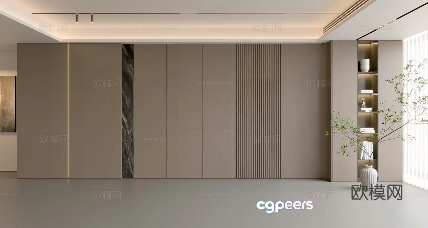 Modern simple sofa background wall modern ornament balcony cabinet living room cabinet wood veneer background wall 3d model