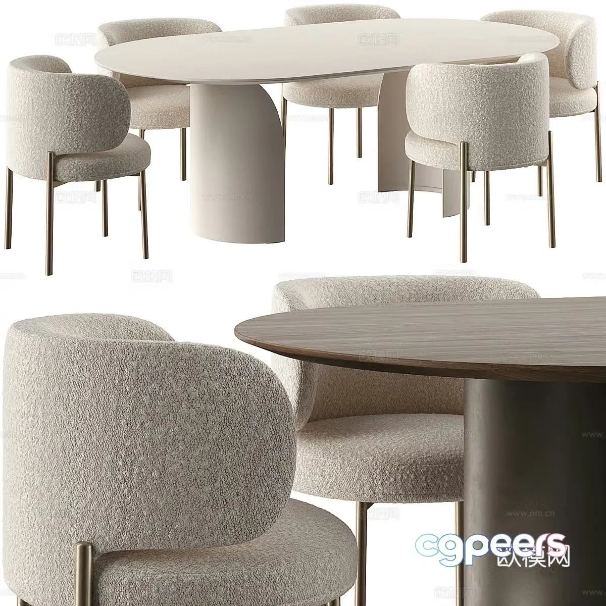 Modern dining table and chairs 3d model