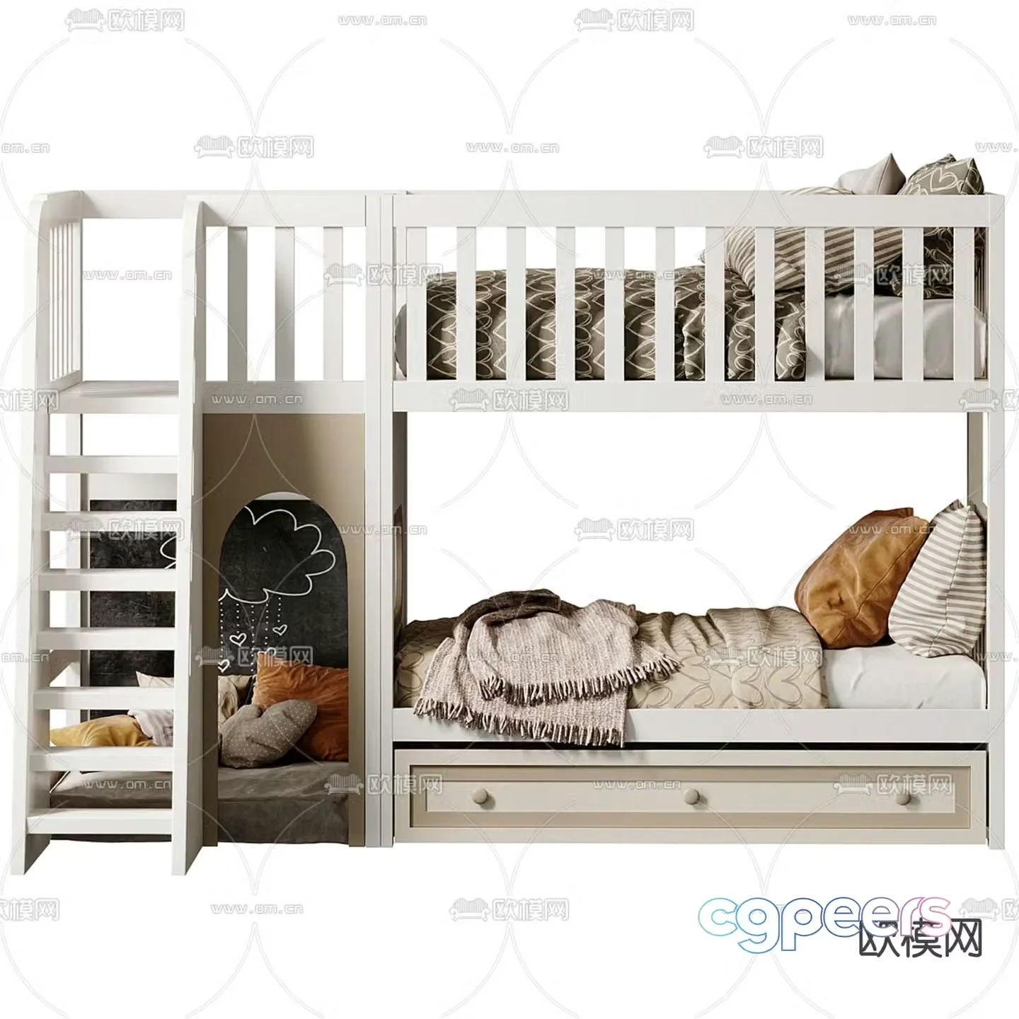 Modern children’s bed bunk bed 3d model