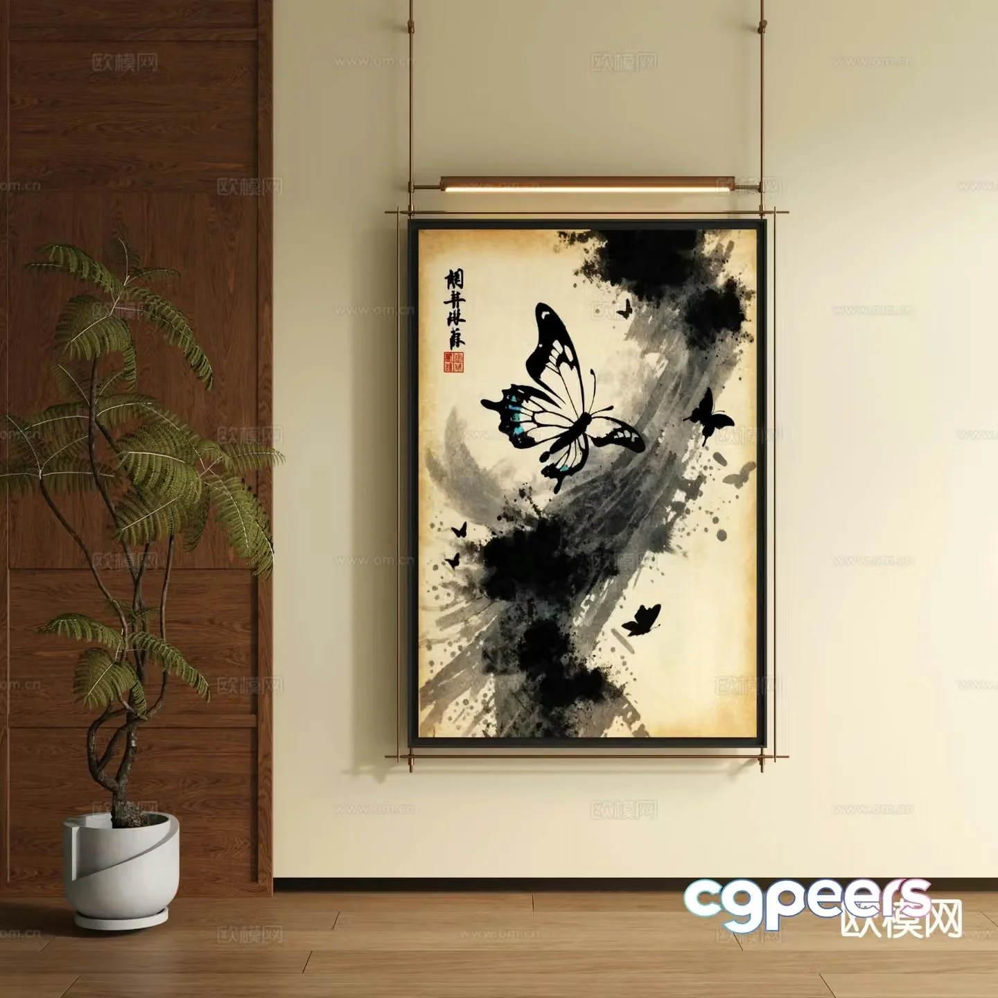 New Chinese style decorative painting ink painting hanging painting 3D model