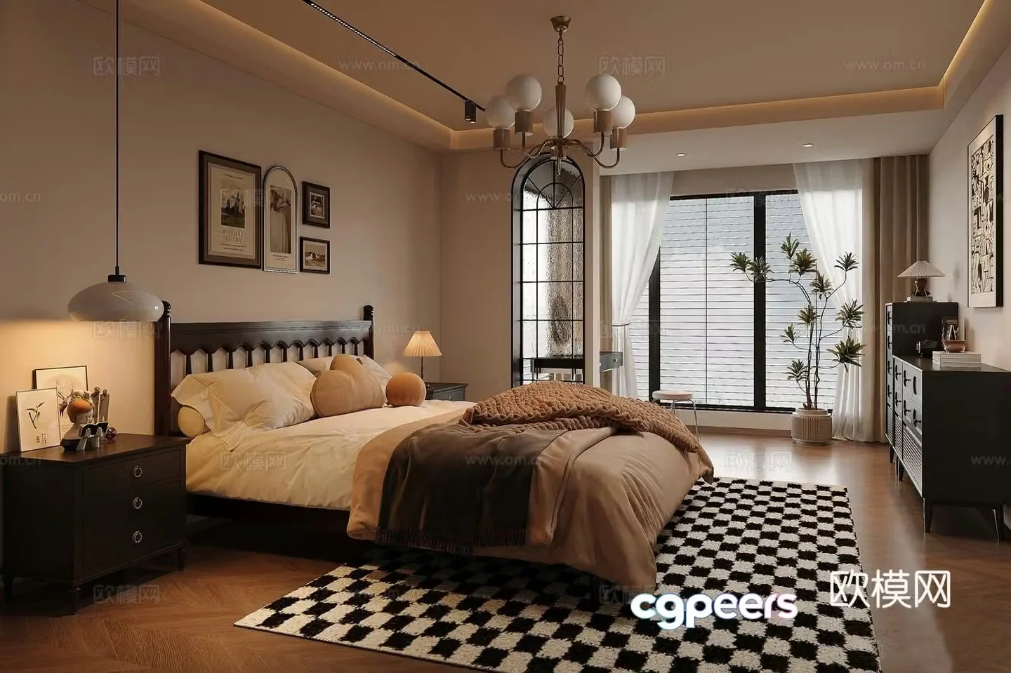 American retro home bedroom 3d model