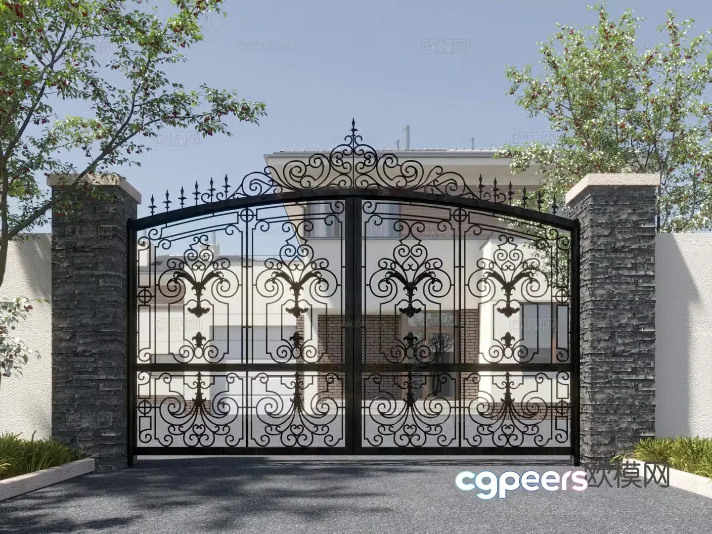European-style wrought iron gate villa courtyard gate 3D model