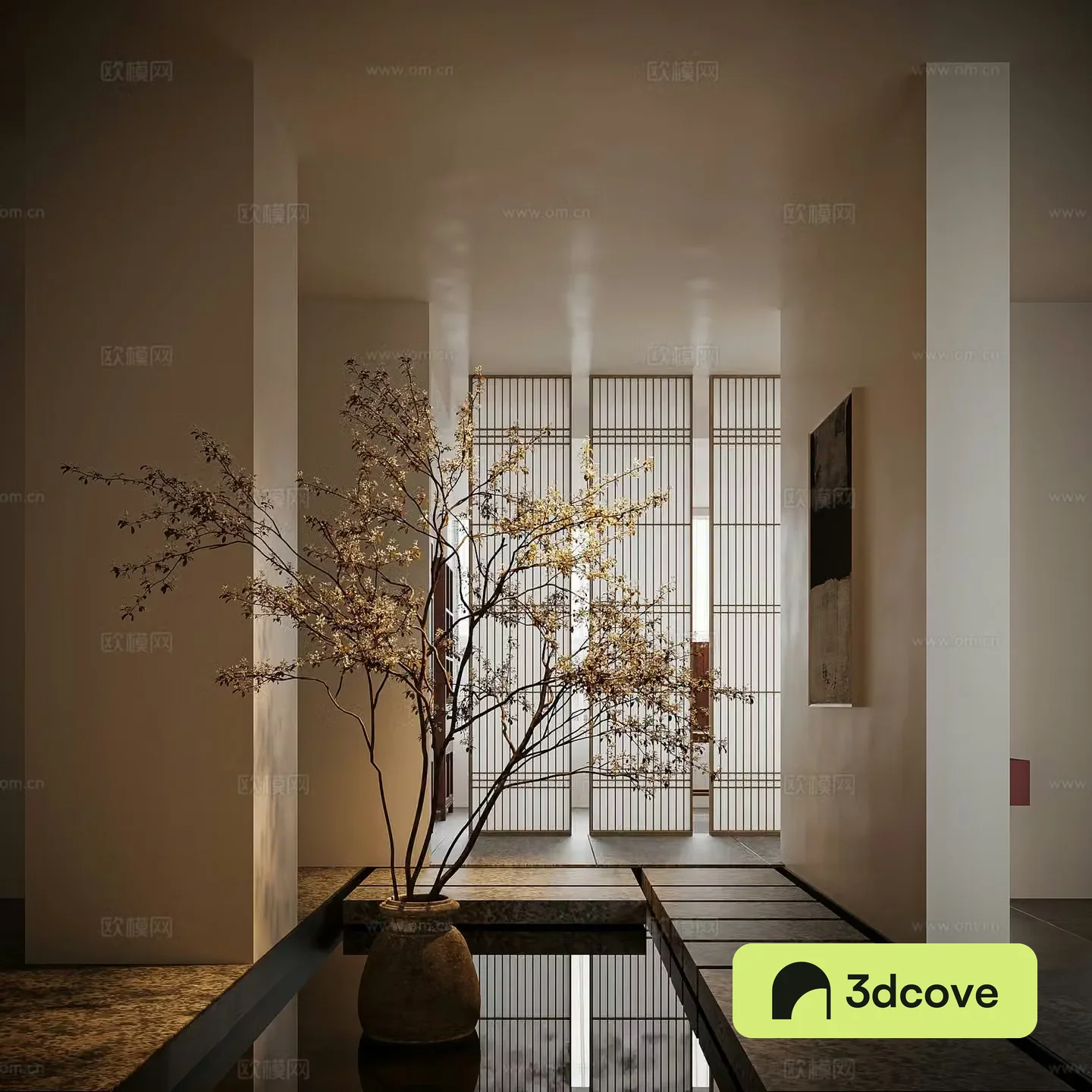 New Chinese style entrance hall end view terrace entrance hall background entrance hall