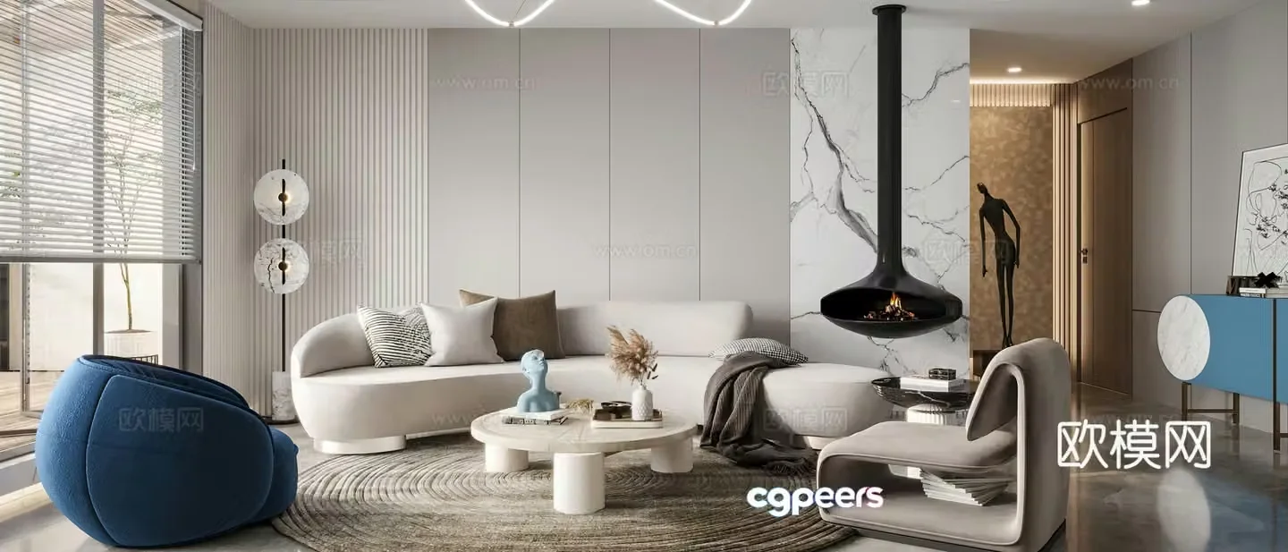 Modern living room Combination sofa Leisure chair Lazy sofa Entrance cabinet Decoration cabinet Hanging stove 3D model