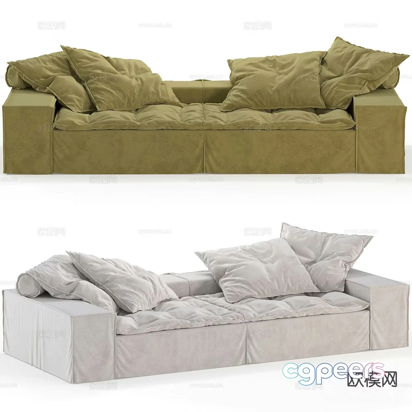 Modern upholstered sofa double sofa 3d model
