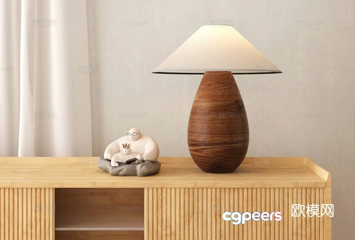 Medium table lamp solid wood table lamp wooden ornament 3D model