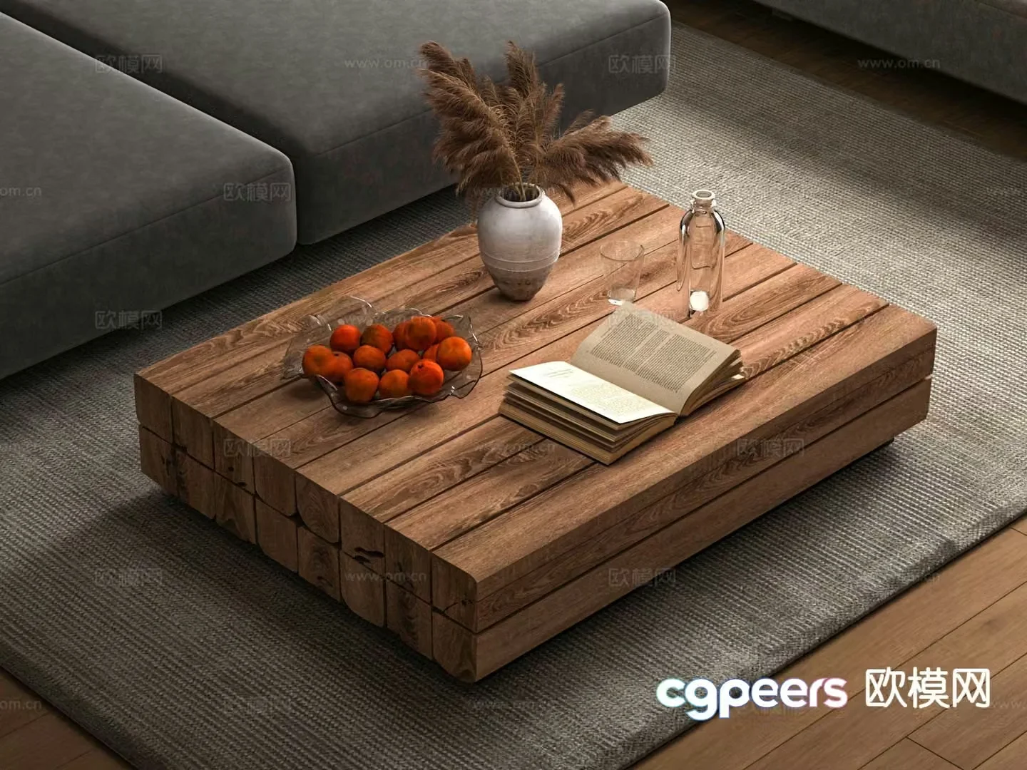 Wabi-sabi solid wood coffee table 3d model