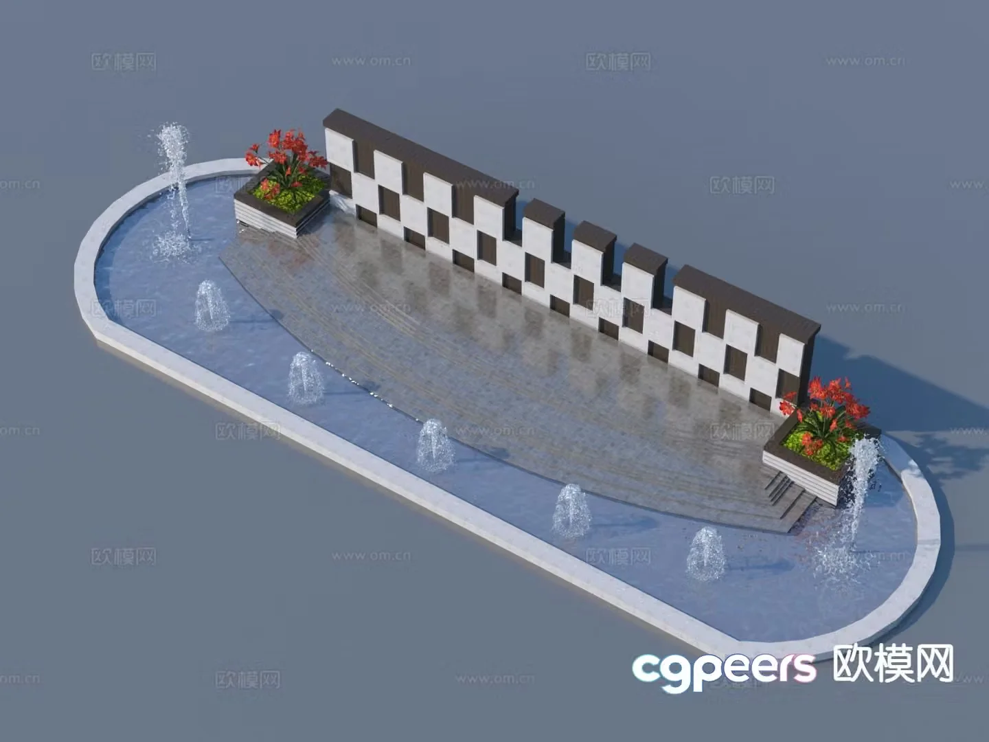 Modern fountain sketch flower pond water feature 3D model