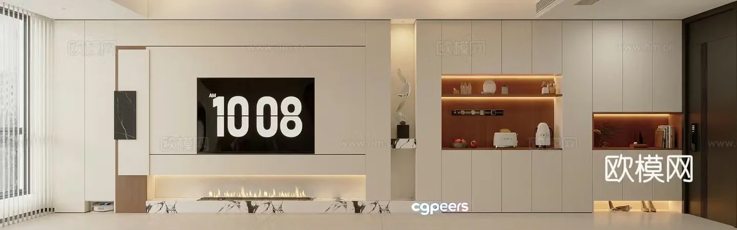 Modern Cream Style Living Restaurant Kitchen 3d Model