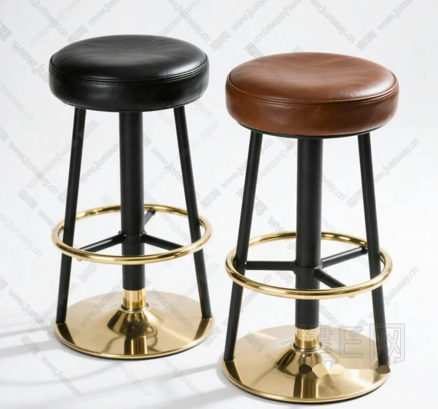 Two Bar Stools With Leather Seats And Gold Accents 3D Model – 7457 – VRAY Render