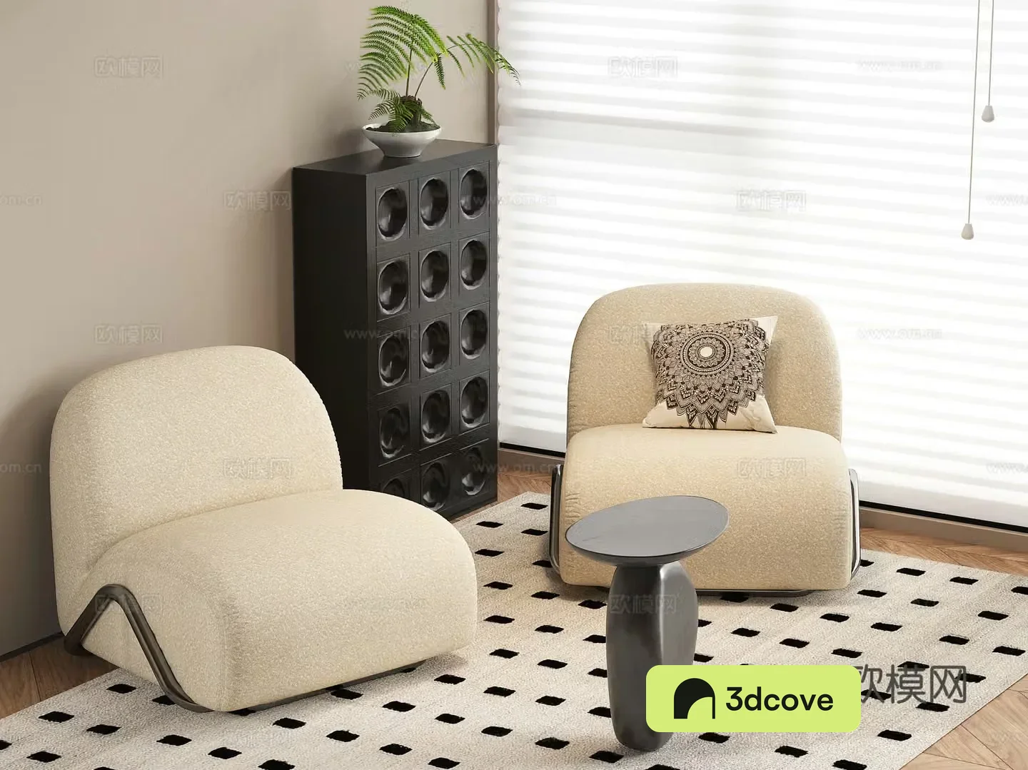 French casual chair carpet single chair decorative cabinet storage cabinet side 3d model