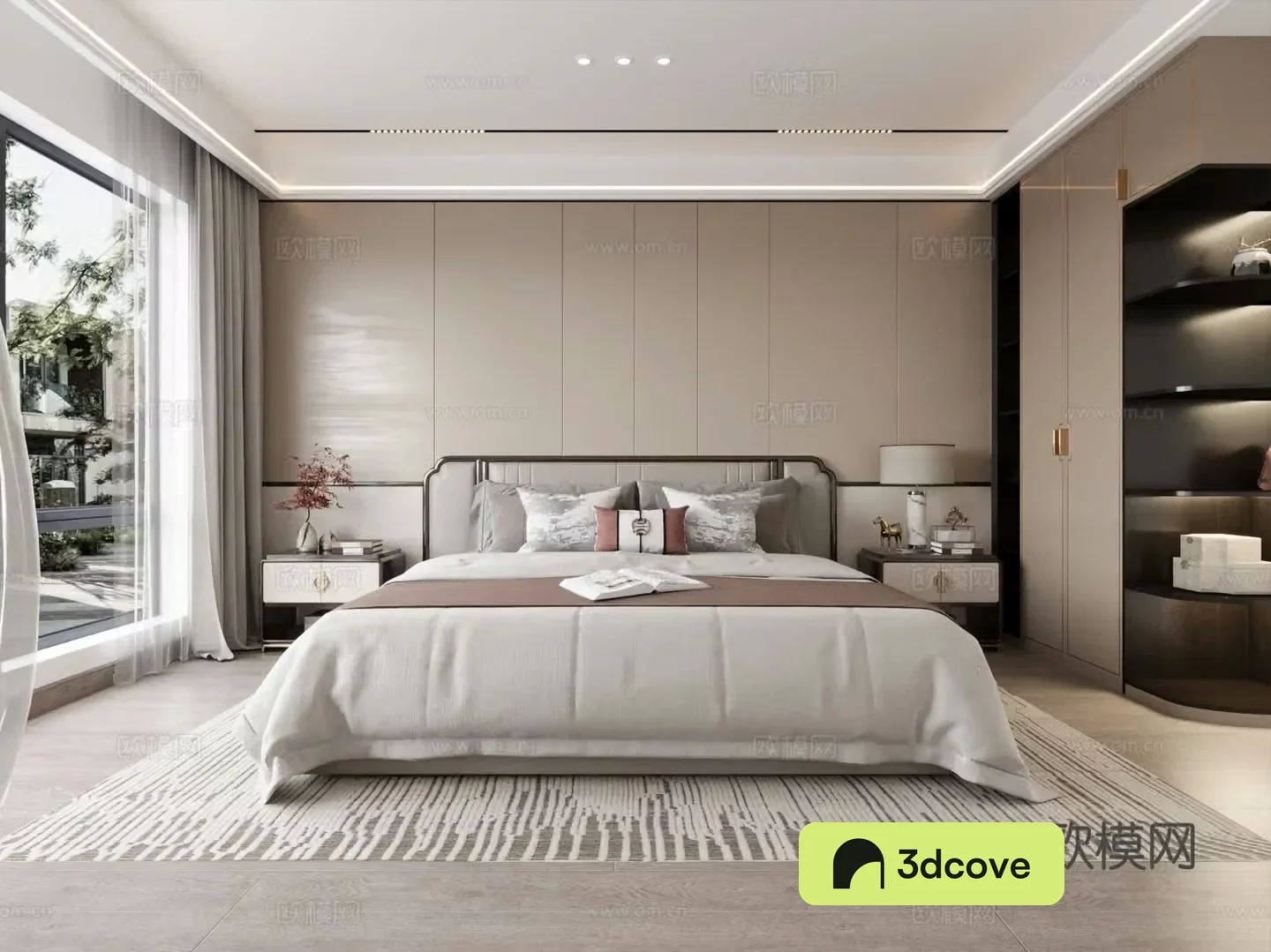 New Chinese style home bedroom master bedroom double bed wardrobe
