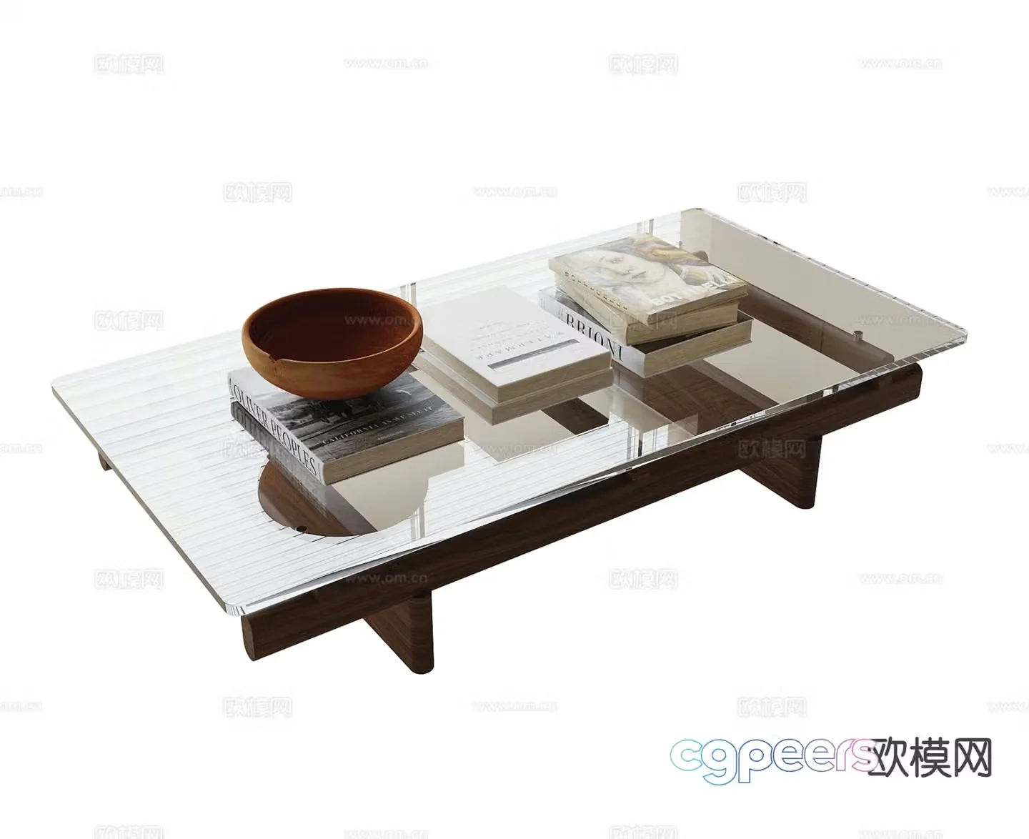 Middle-aged style coffee table glass coffee table 3D model