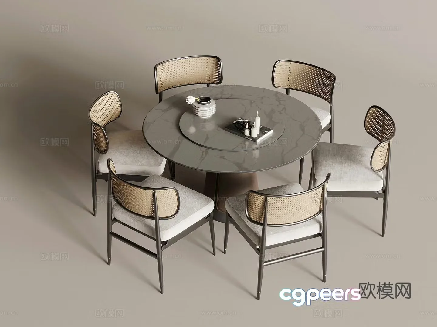 Middle style dining table round dining table 3d model