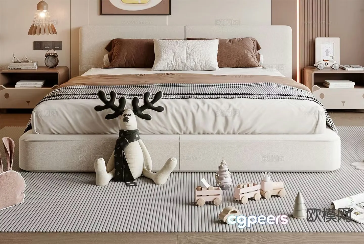 Modern double bed children’s bed 3d model