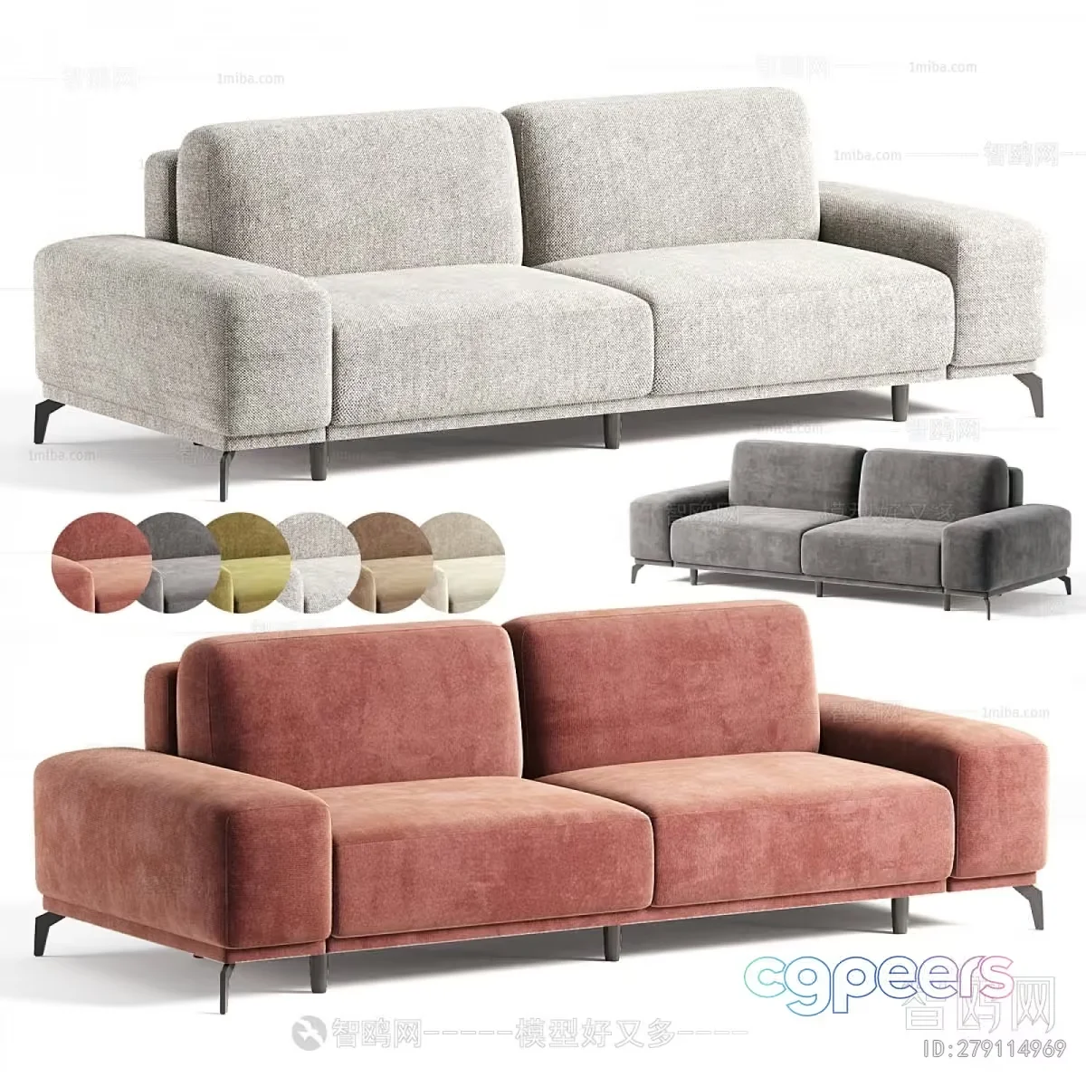 Modern Two-Seater Couch 3D Model – 4640 – VRAY Render