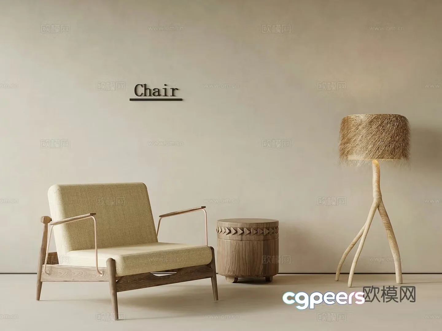 Leisure chair Jijifeng casual sofa single chair side table floor lamp 3d model