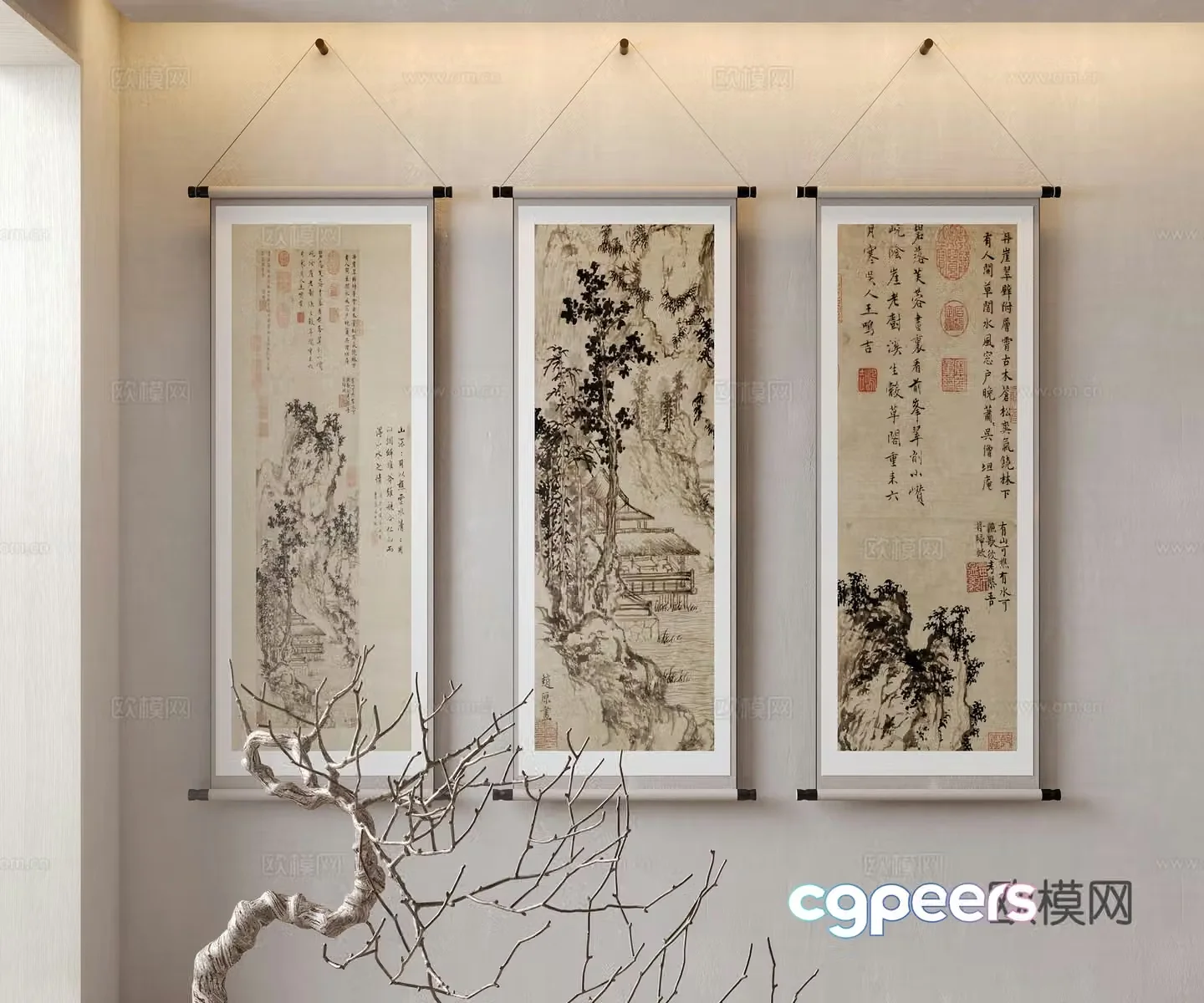 Chinese decorative painting calligraphy and calligraphy exhibition traditional Chinese painting brush calligraphy scroll 3D model