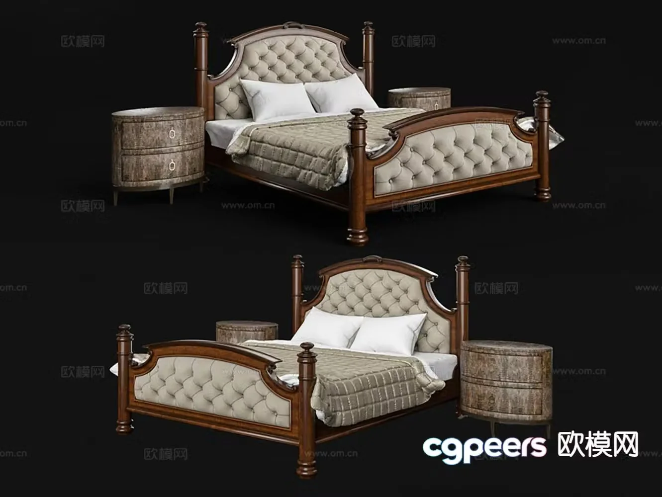 American double bed 3d model