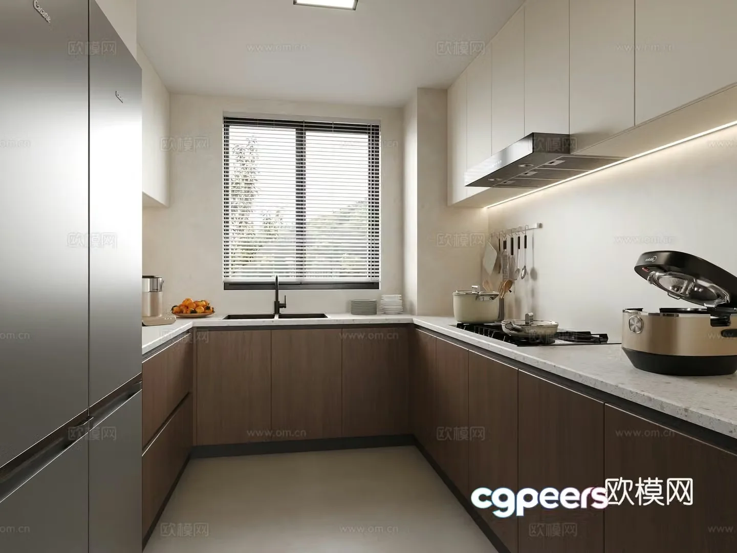 Modern minimalist log kitchen 3d model