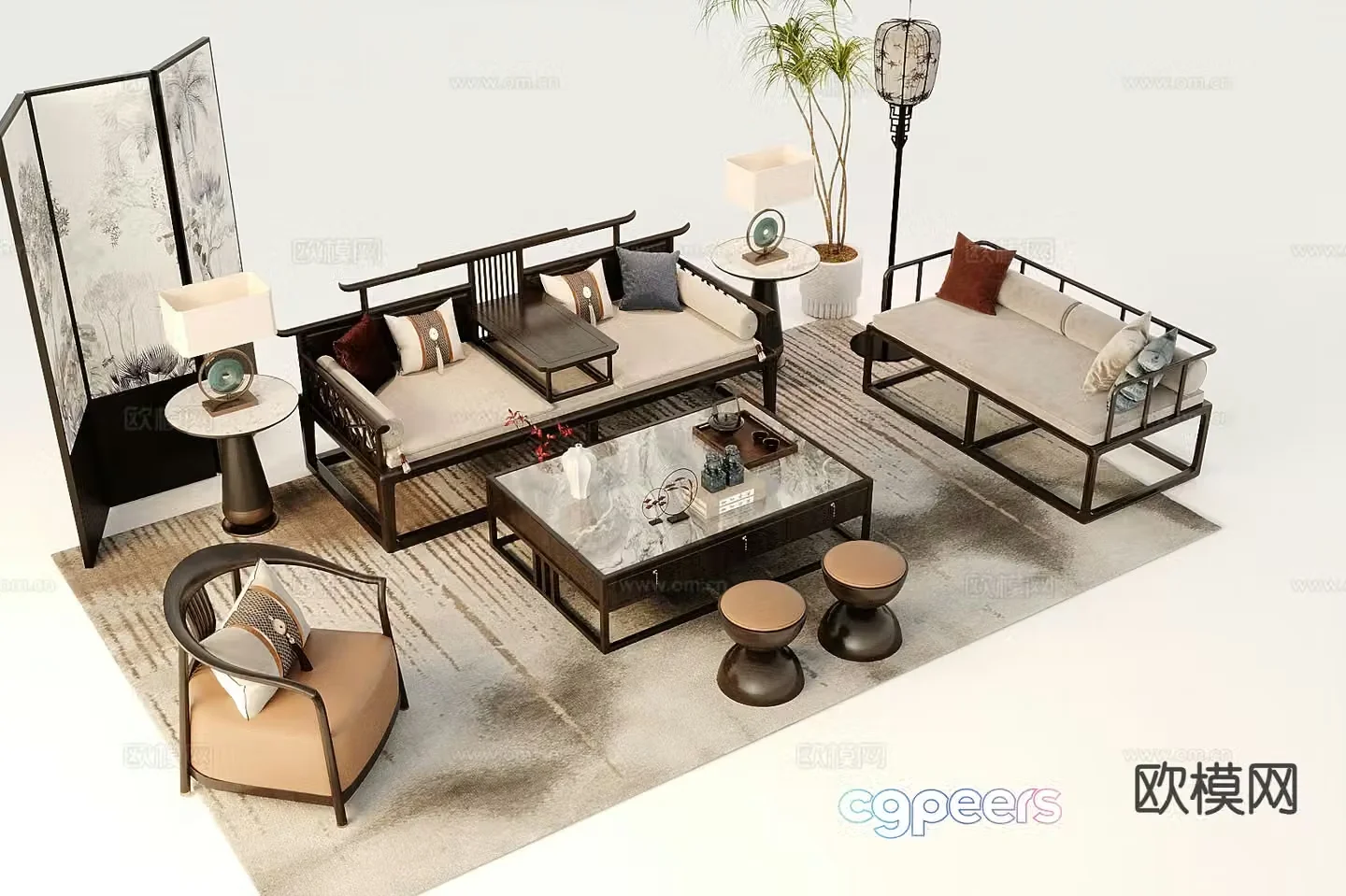 New Chinese sofa coffee table combination sofa 3D model