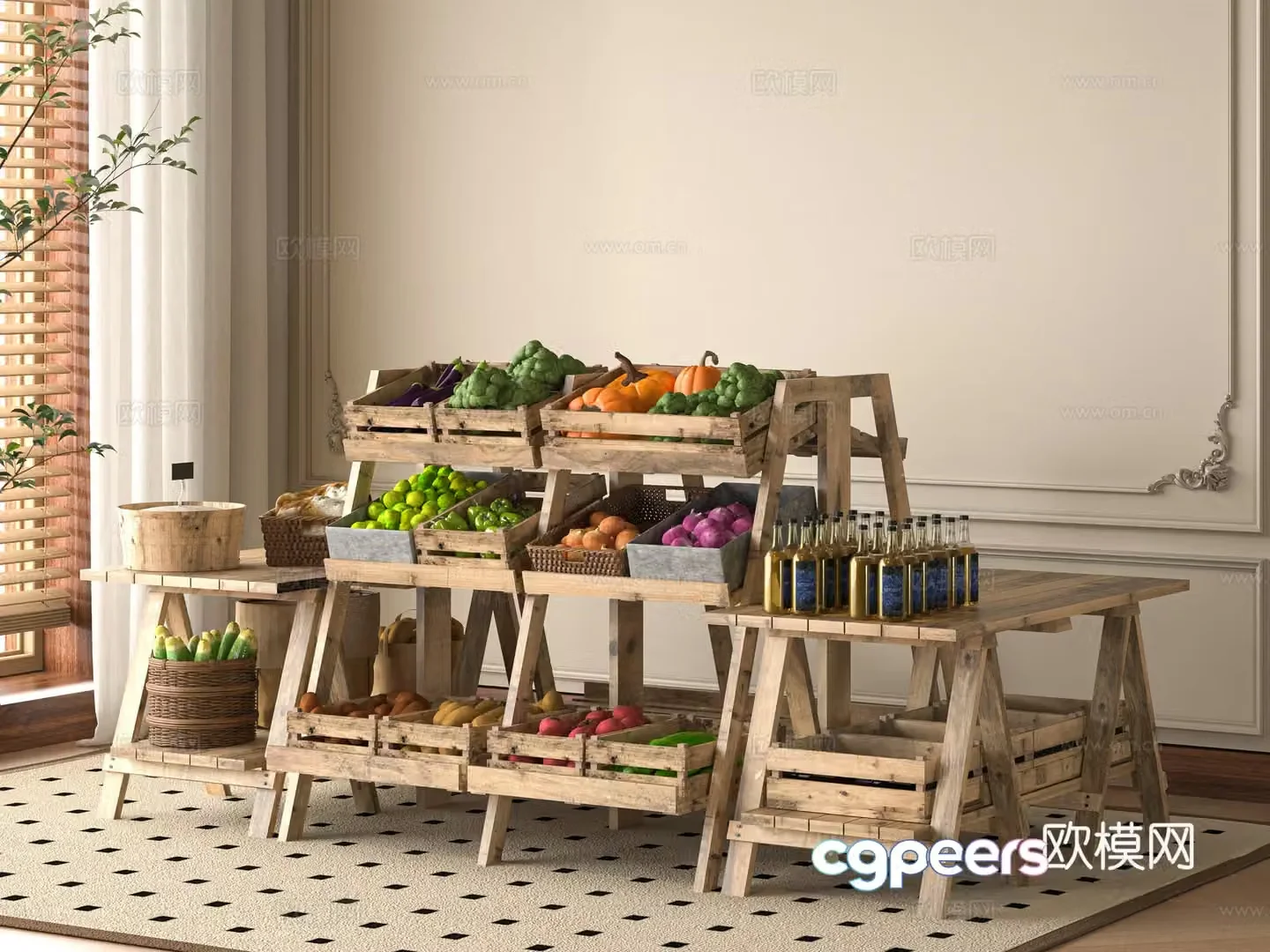 Modern vegetable shelves 3d model
