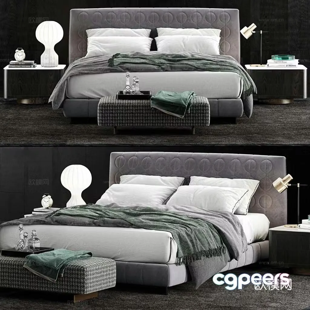 Modern bedding double bed nightstand bed tail stool carpet 3d model