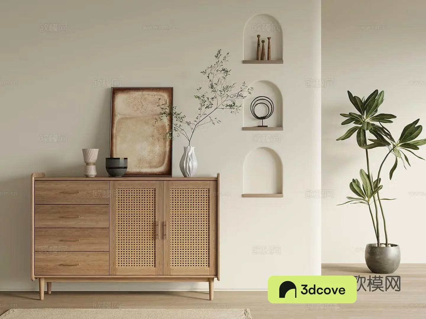 Entrance Cabinet Wasabi Wind Entrance Cabinet Jewelry Ornaments Green Plant 3D Model